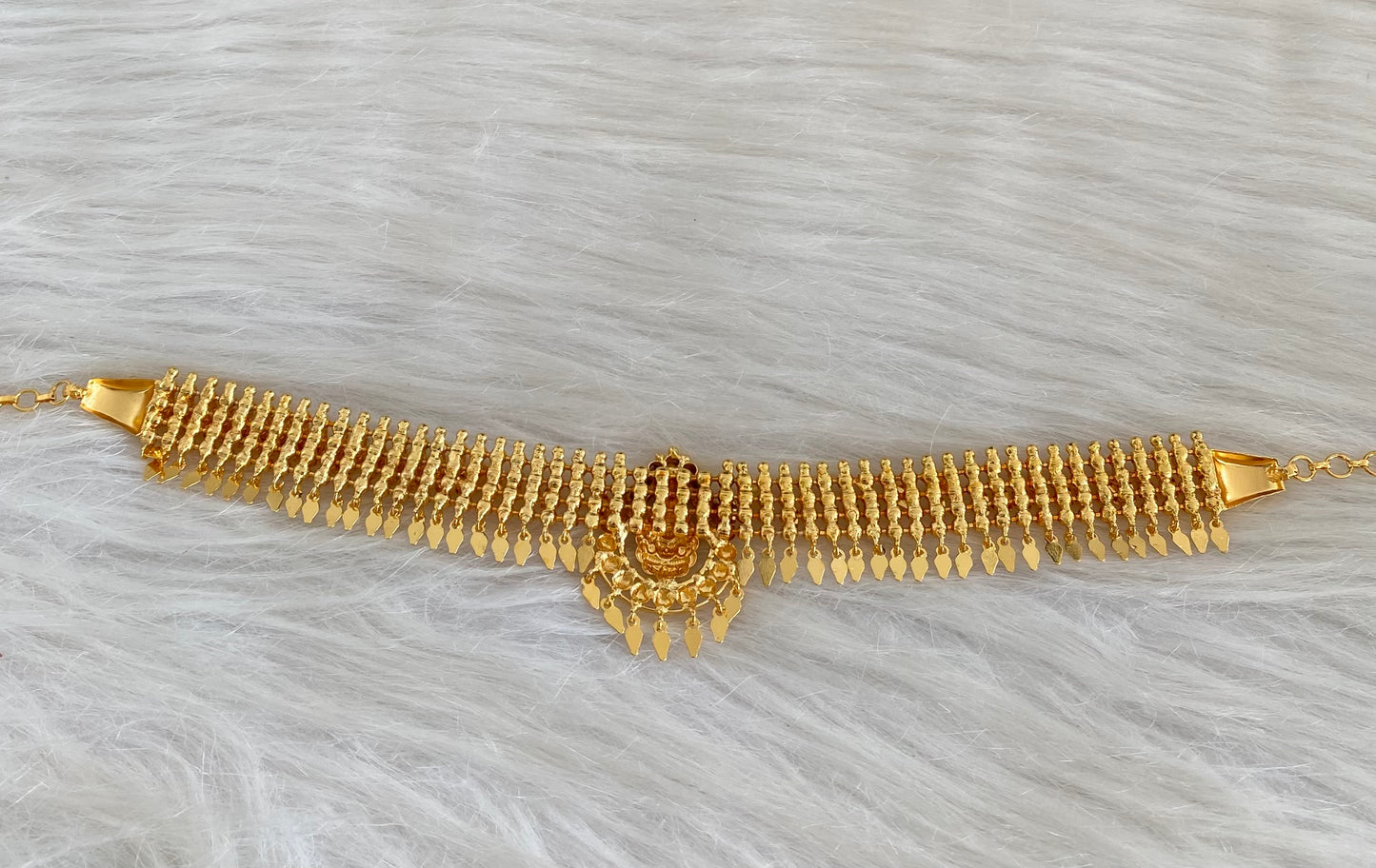 Gold tone kerala style elakka white stone lakshmi choker necklace dj-54546