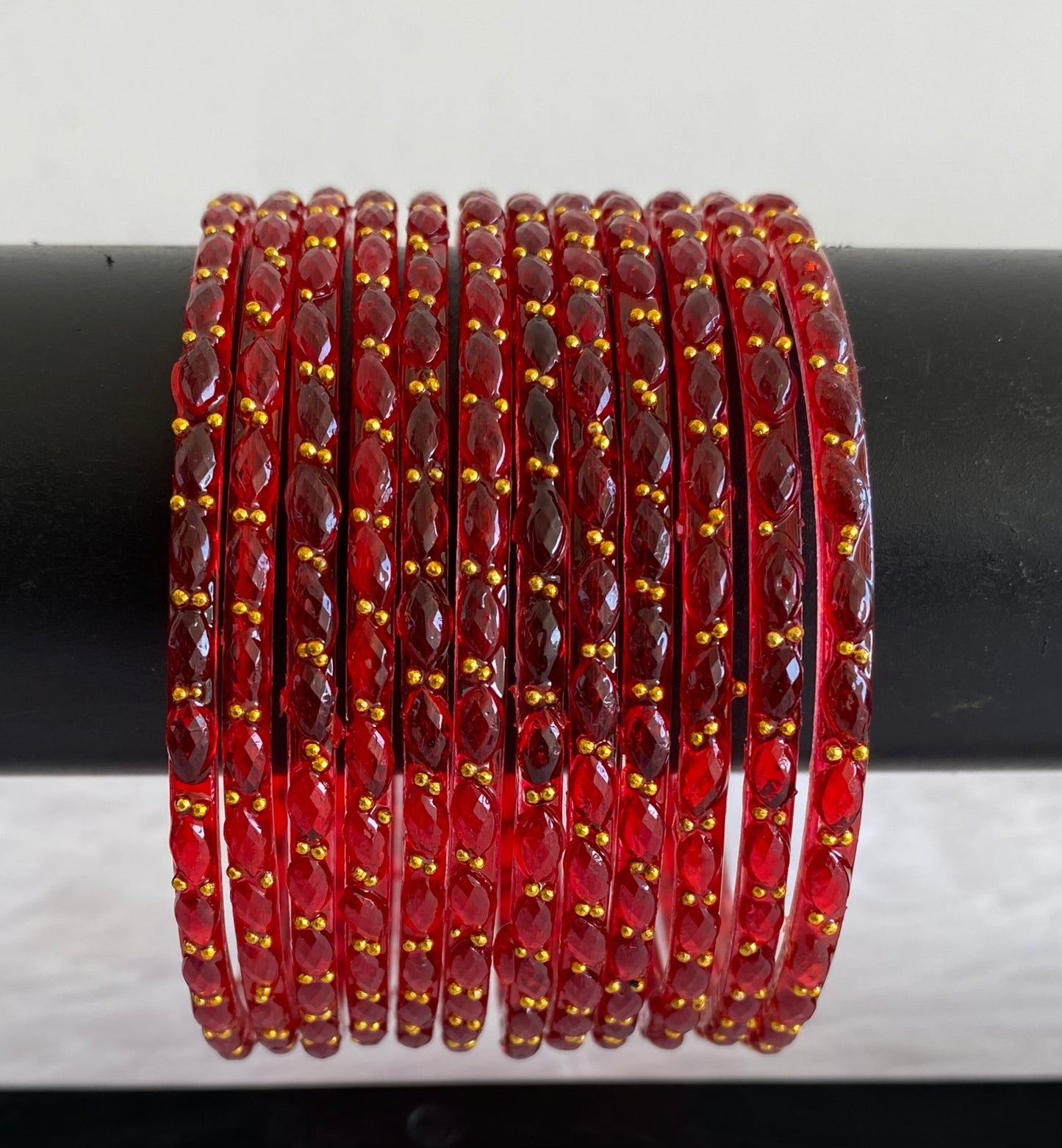 Set of 12 red glass bangles(2.8) dj-52825