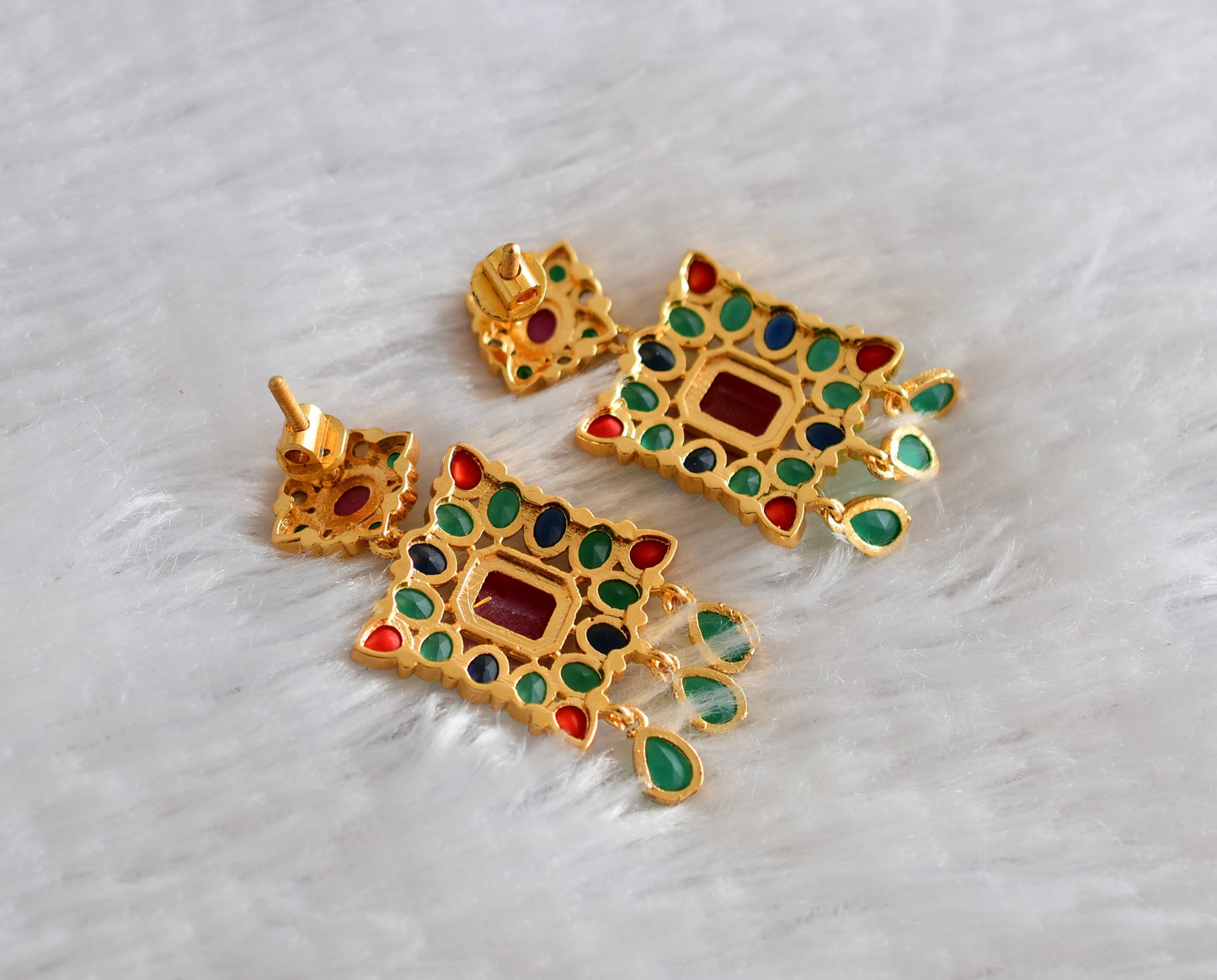 Gold tone Cz Navarathna block stone haar set dj-51950