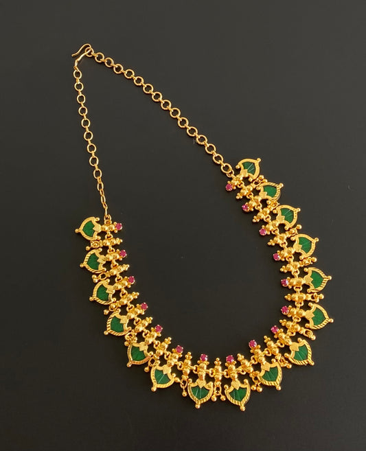 Gold tone kerala style pink-green palakka necklace dj-53695