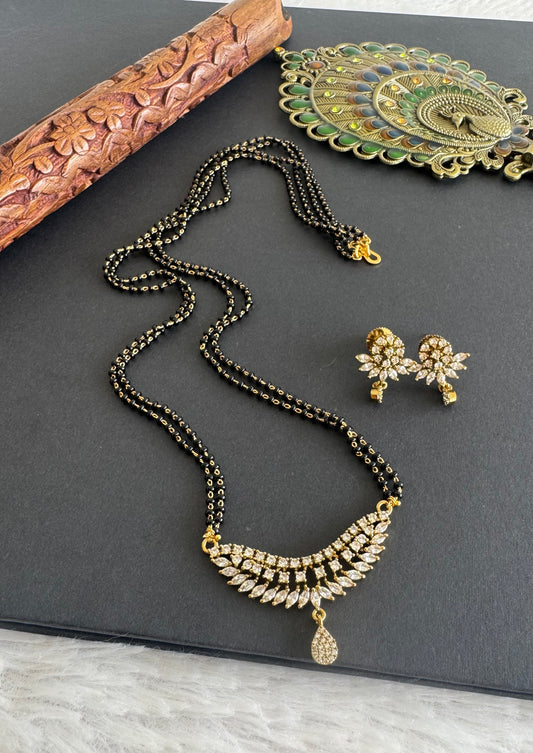 Antique gold tone cz white stone 24 inches mangalsutra set dj-52068