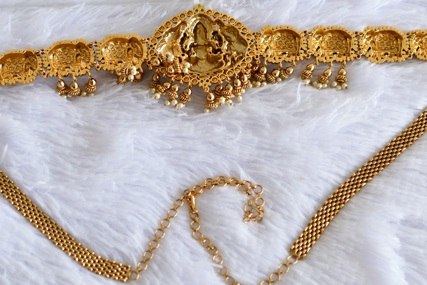 Antique gold tone kemp lakshmi elephant waist belt dj-52197