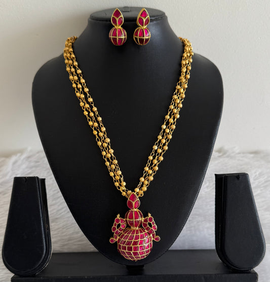 Mate gold tone pink kundan jadau Kalash necklace set Dj-52346