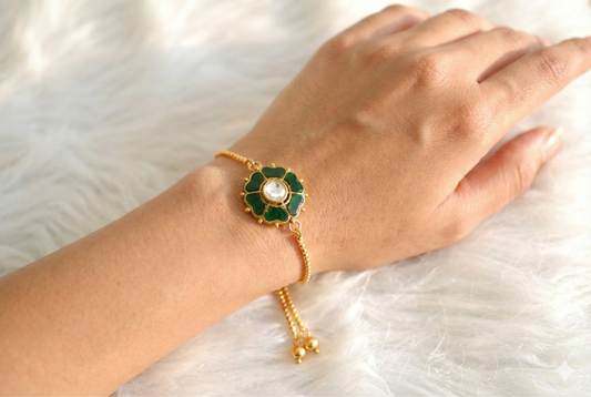 Gold tone green kundan jadau flower bracelet dj-52661