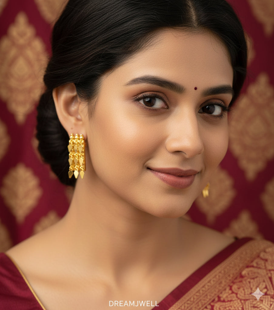 Gold-Tone Kerala-Style Elakka Thali Earrings dj-43311