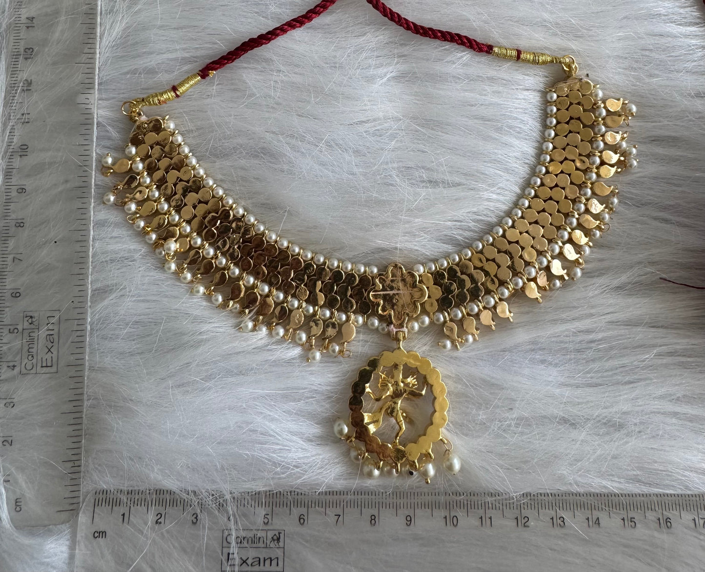 Gold tone precious kemp Shri Natarajar pearl necklace dj-51040