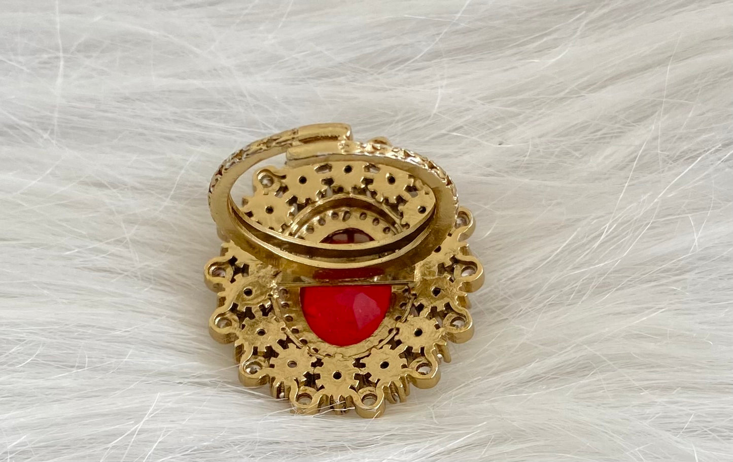 Two tone cz white-red stone finger ring dj-53683