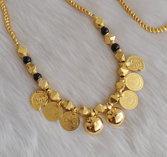 Gold tone black bead mango lakshmi coin bottu 30 inches mangalyam dj-42339