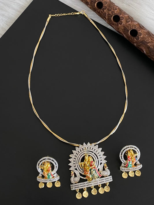 Two tone cz radha-krishna pendant set with kanti necklace dj-54006