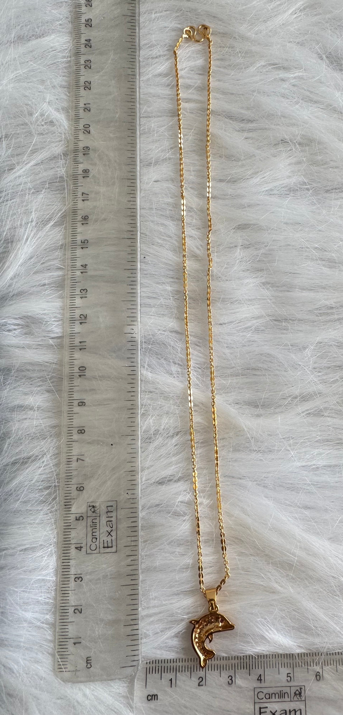 Gold tone 18 inches chain with ruby-white dolphin pendant dj-47599