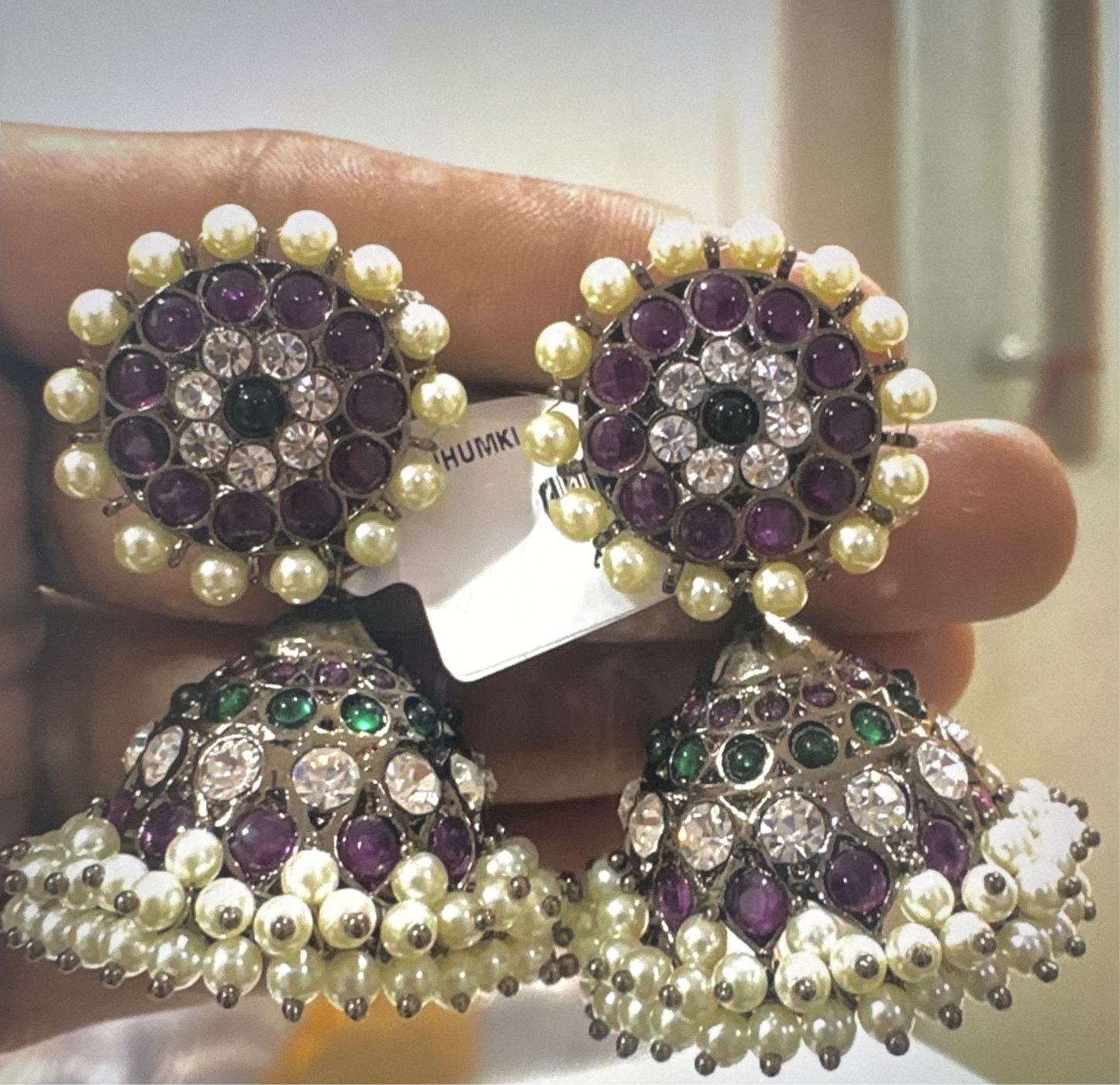 Black finish precious kemp pearl big jhumkka Dj-50727