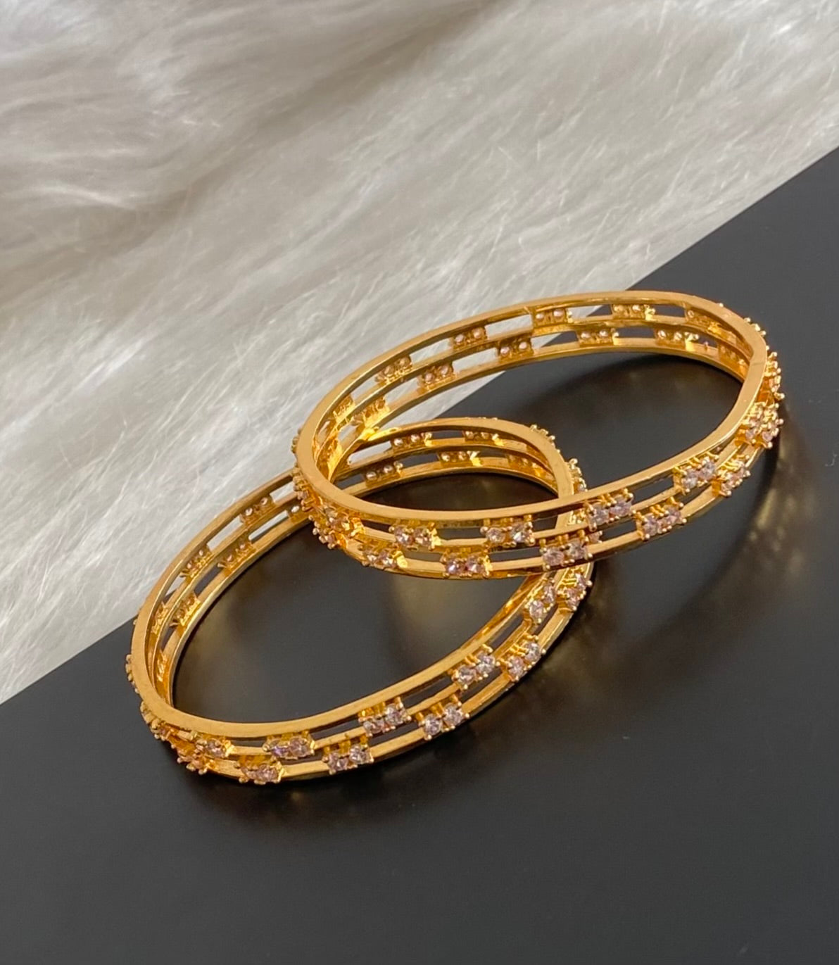 Gold tone white stone bangles(2.4) Dj-54829