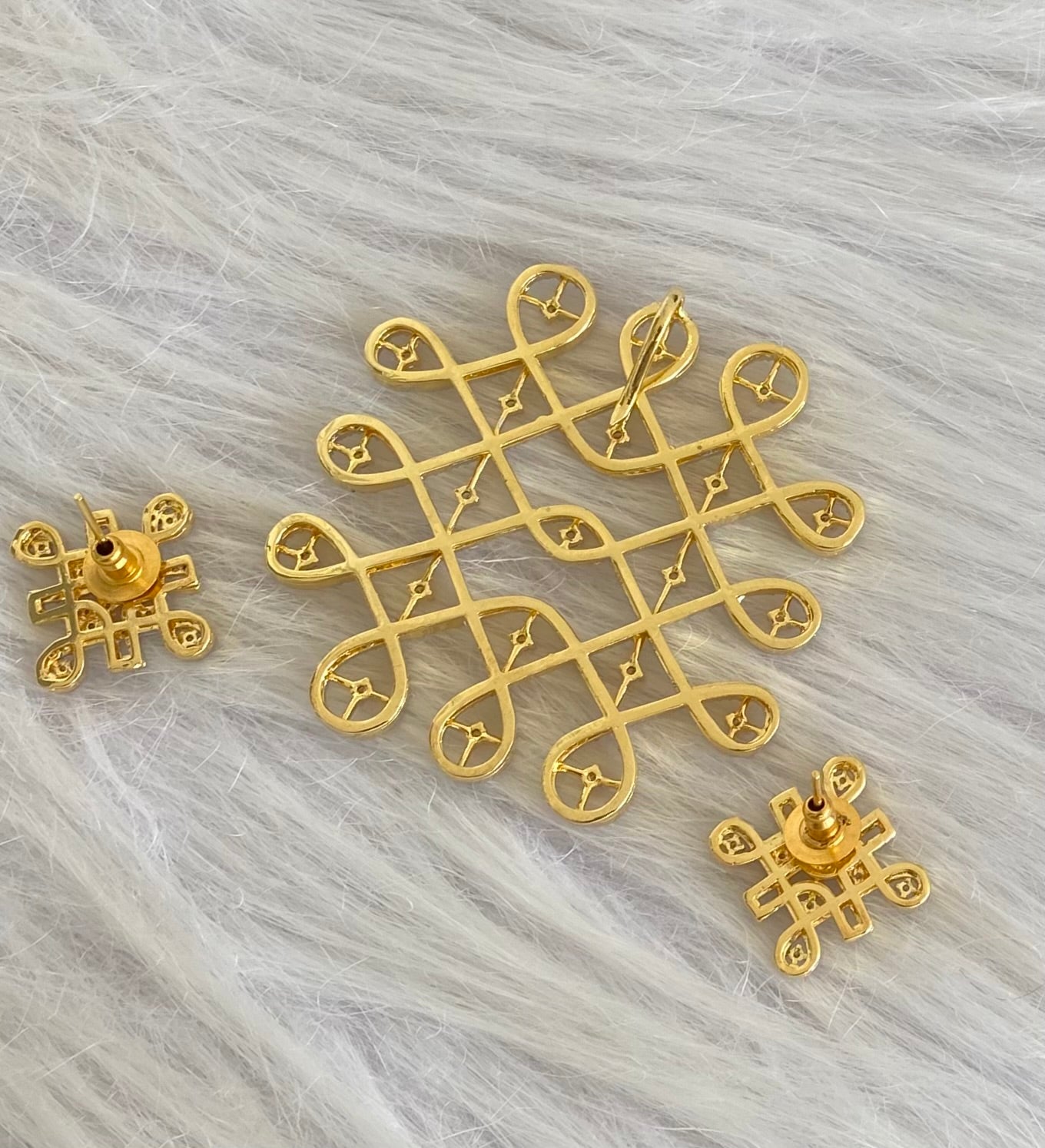 Two tone cz white rangoli pendant set dj-54127