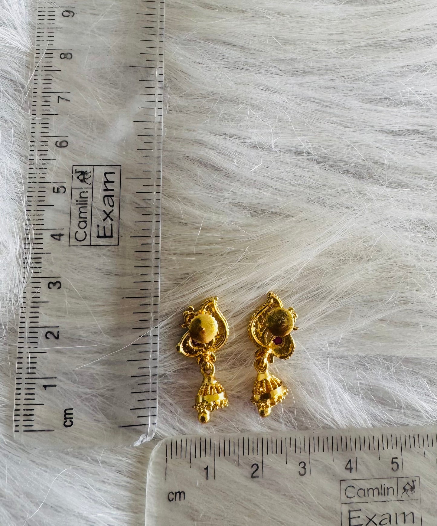 Gold tone blue-green small enamel peacock jhumkka dj-51291