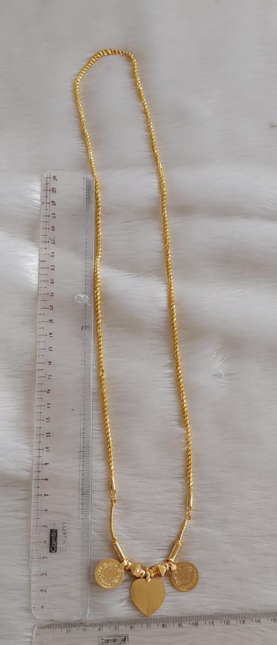 Gold tone christian cross coin mangalyam with 30 inches chain dj-42895