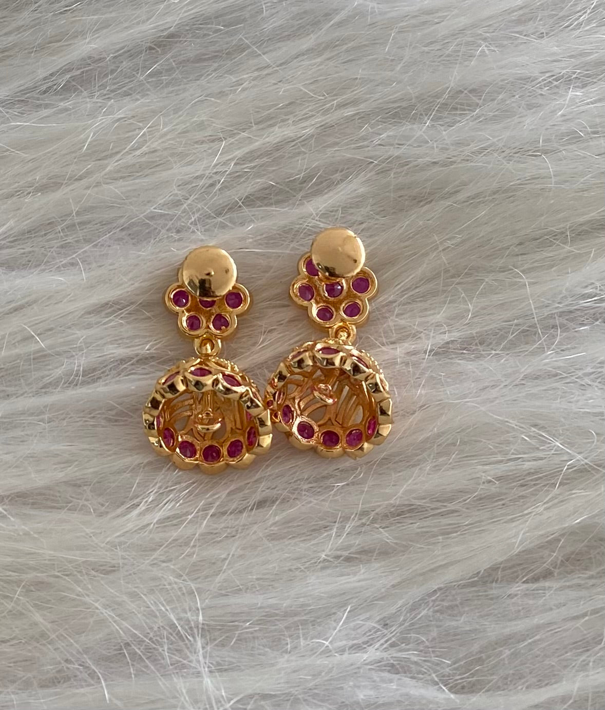Gold tone ad rani pink stone jhumkka dj-54897