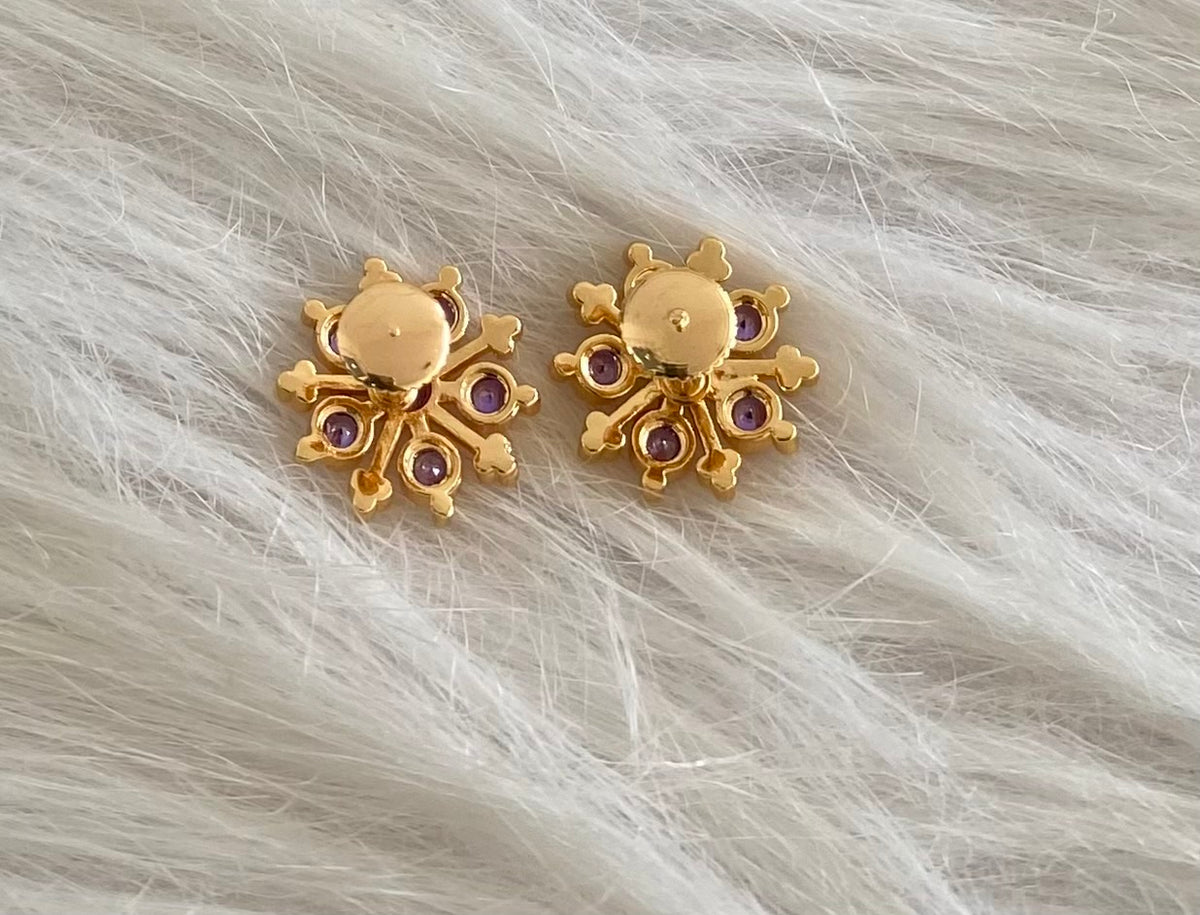 Gold tone purple stone flower stud/earrings dj-54900