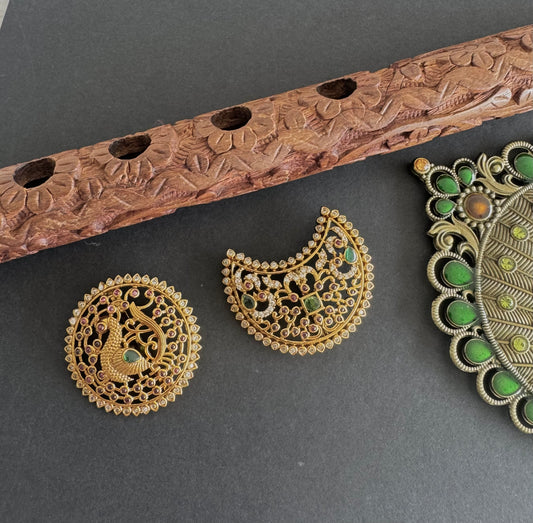 Matte finish kemp-green-white peacock sun moon hair jewel dj-52020