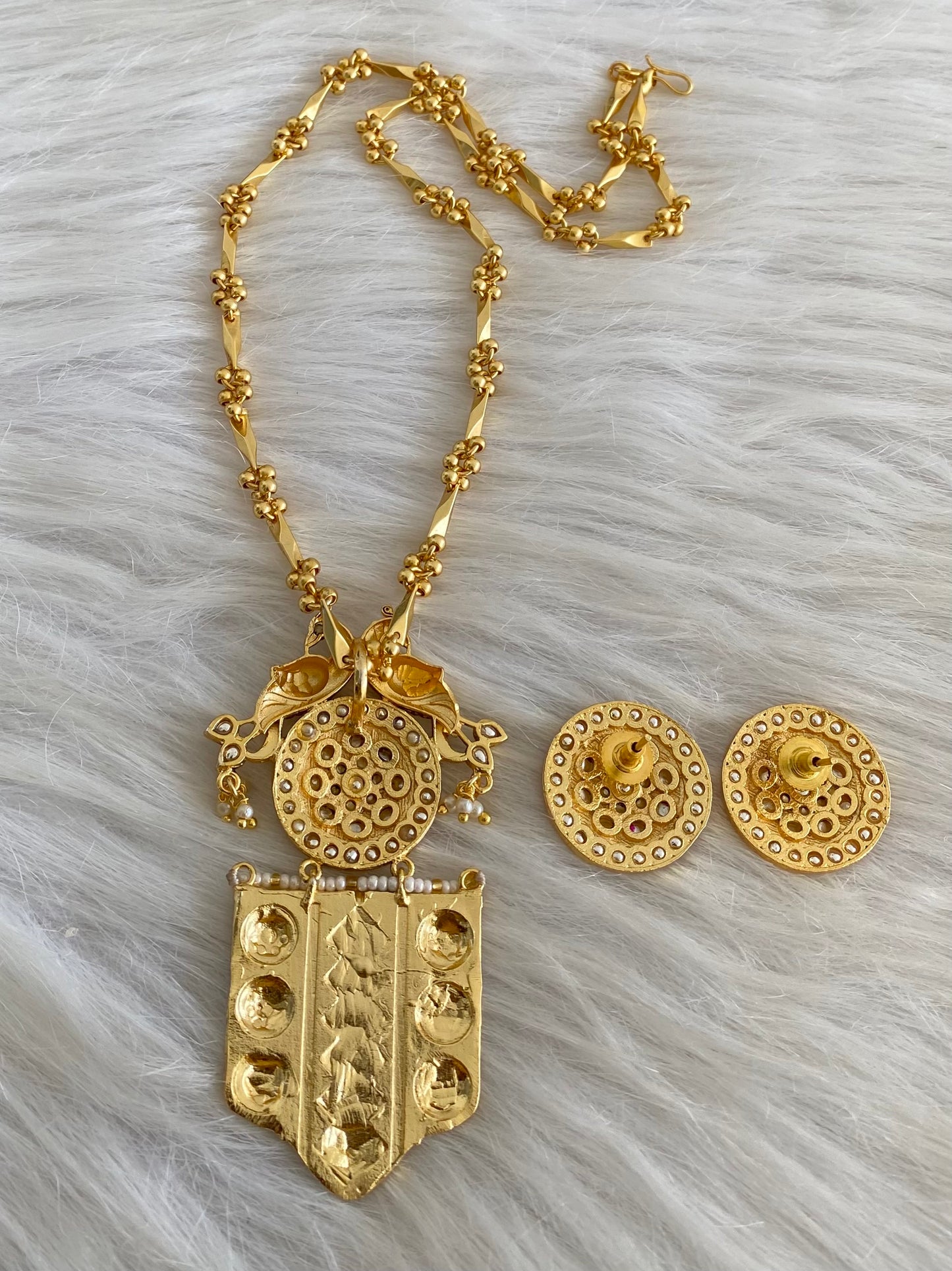 Antique gold tone Kundan jadau peacock chain with pendant set dj-53853