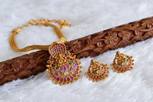 Matte finish kemp-green Naga Lakshmi pendant necklace set dj-51819