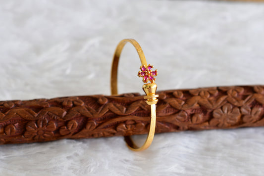 Gold tone ruby flower openable kada/bangle(2.4) Dj-51666