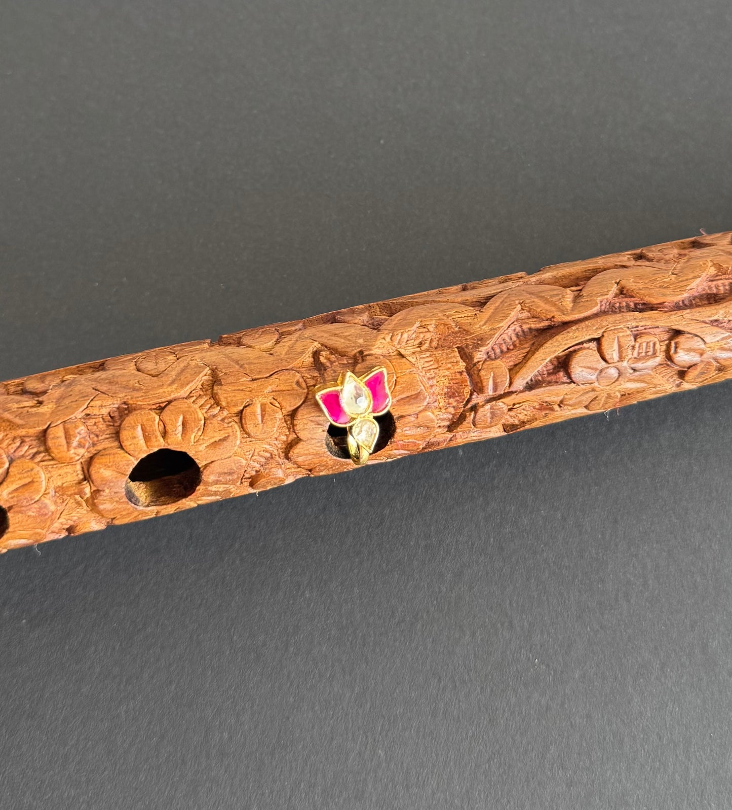 Gold tone pink-white kundan jadau lotus Nose Pin Dj-51420