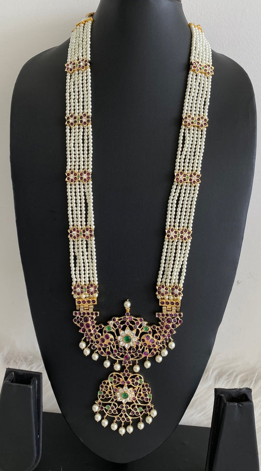 Gold tone precious kemp-green-white pearl flower peacock haar dj-54681
