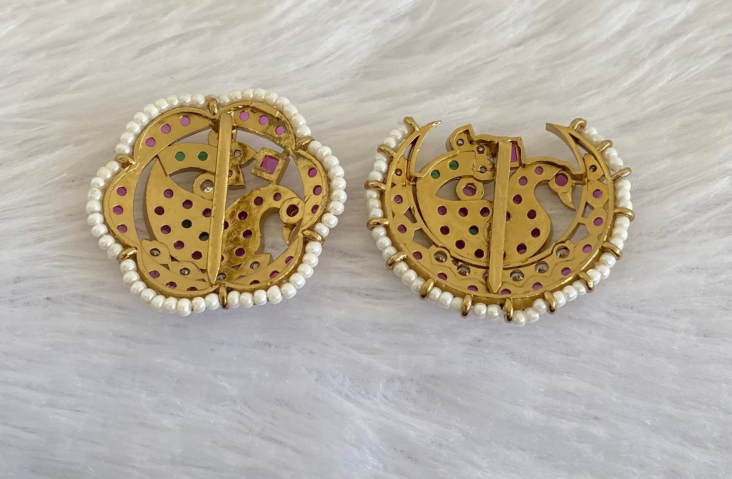 Antique gold tone kemp-green-white peacock pearl sun moon hair jewel dj-53653