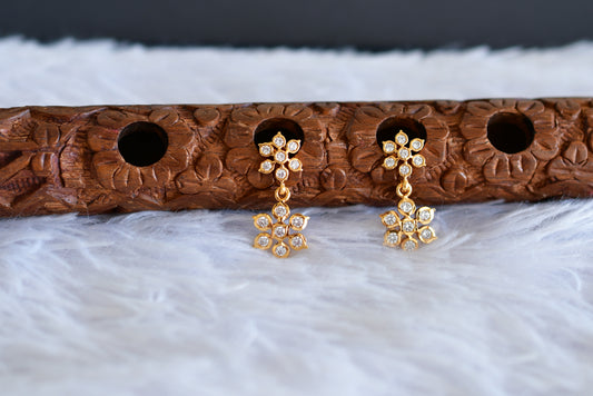 Gold tone AD white flower earrings dj-52244