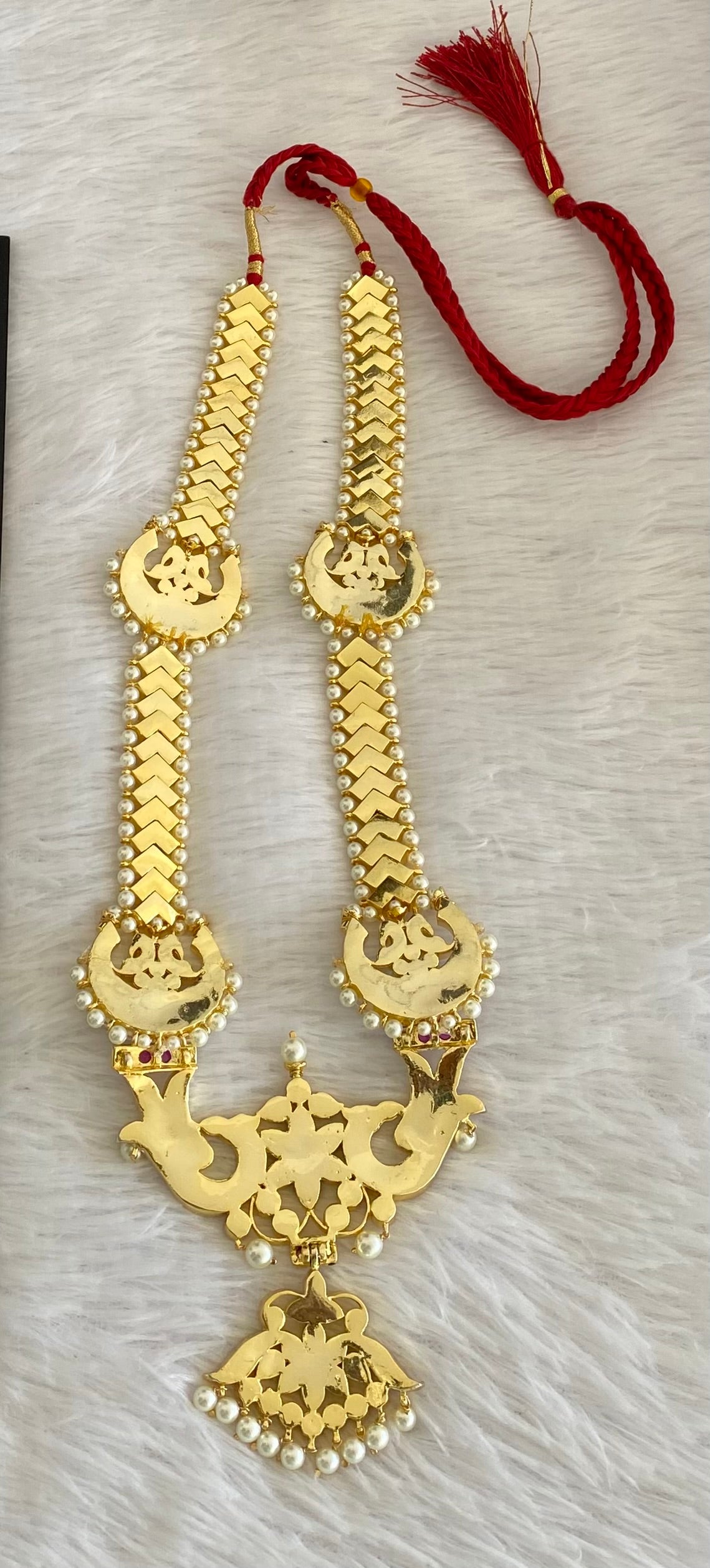 Gold tone precious kemp-green-white peacock moon pearl haar dj-53360