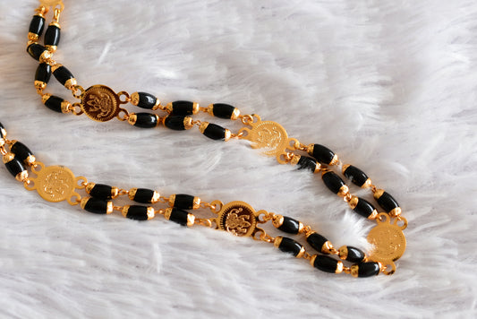 Gold tone 30 inches black beaded Lakshmi coin chain dj-51839