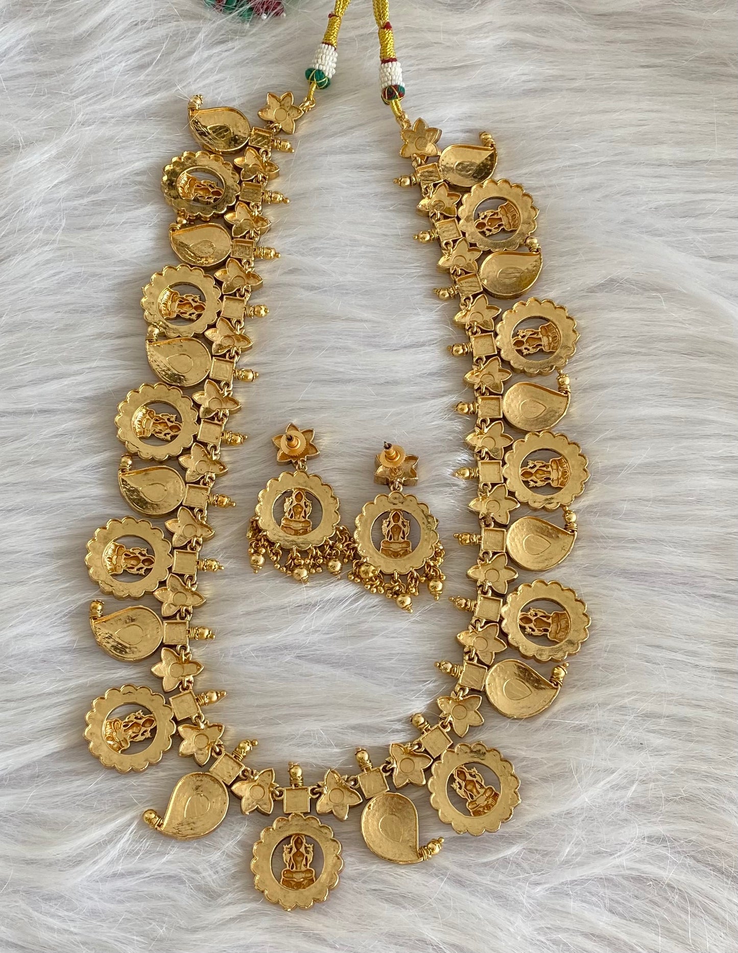 Antique gold tone mango lakshmi kundan jadau mala/haar set dj-54160