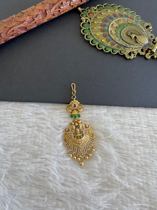 Antique gold tone lakshmi peacock tikka dj-52056
