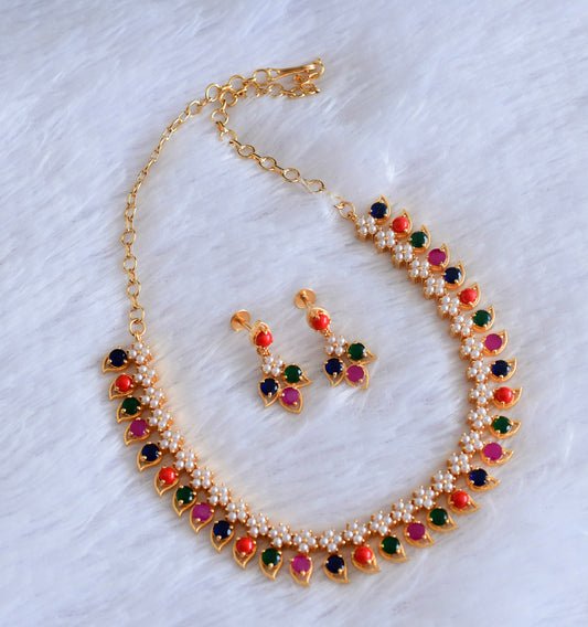 Gold tone multi colour mango pearl necklace set dj-53040