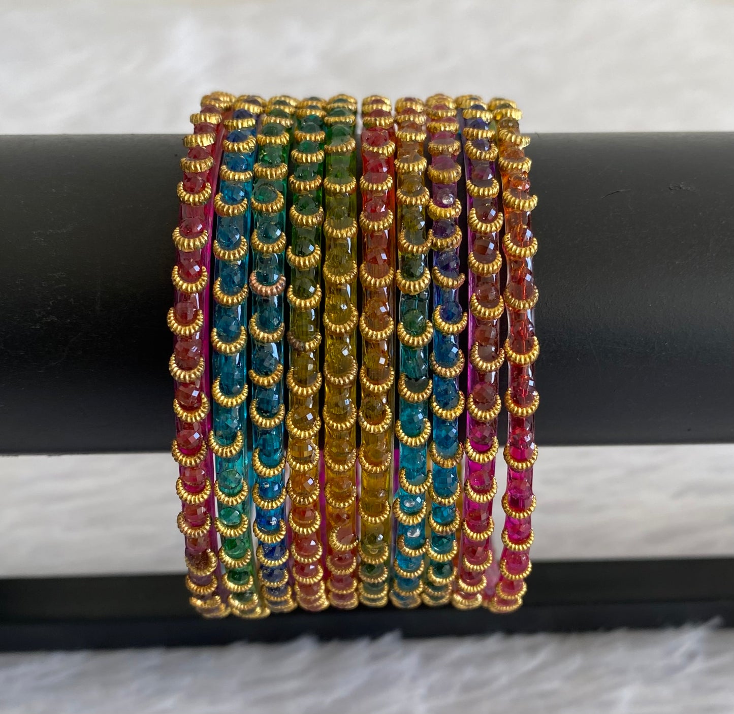 Set of 10 multi color glass bangles(2.8) dj-52874