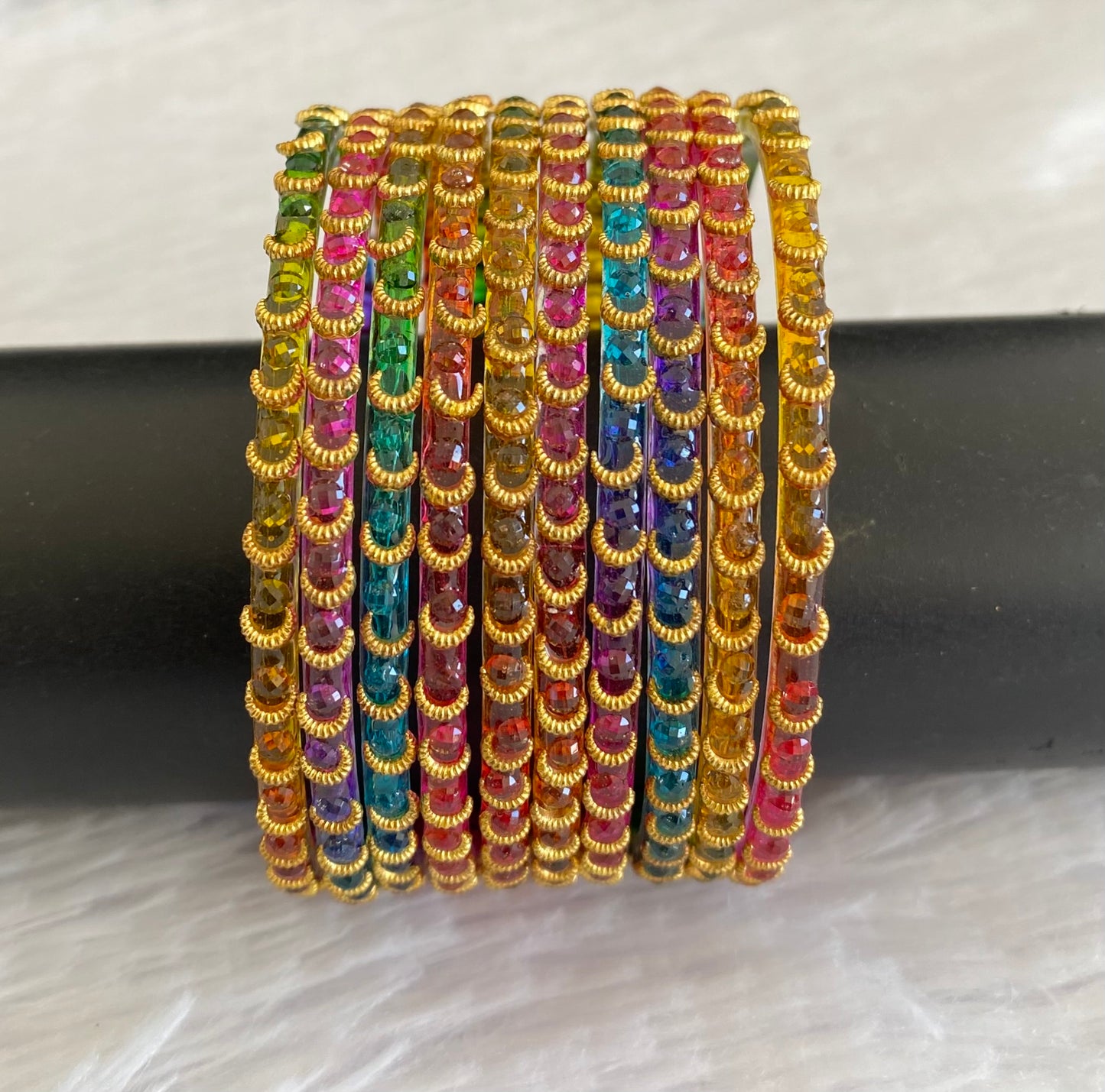 Set of 10 multi color glass bangles(2.6) dj-52999