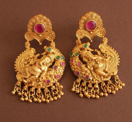 Antique gold tone ruby-emerald ganesha earrings-dj07967