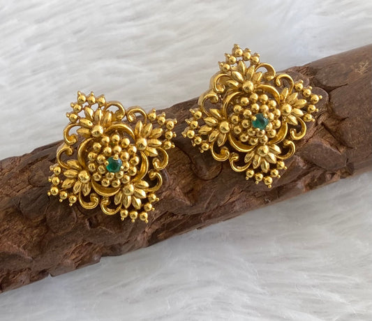 Antique tone green stone flower stud/earrings dj-53562