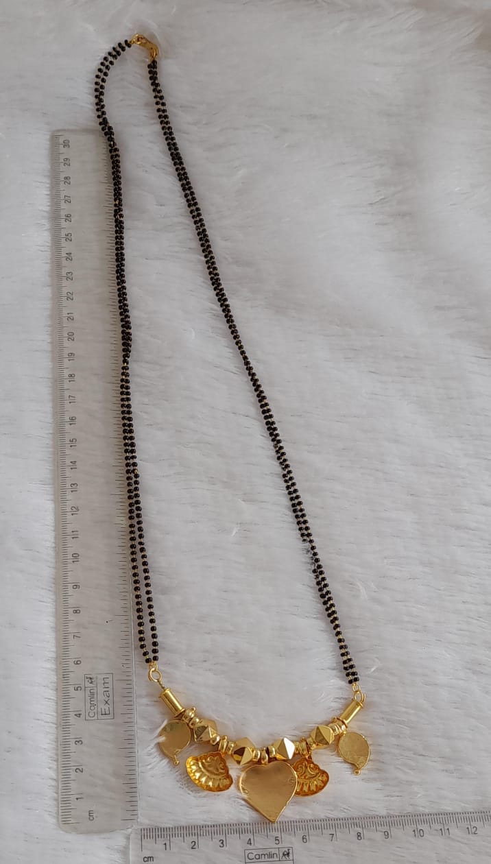Gold tone 24 inches karimani chain with pink-white stone mango cross mangalyam dj-49667