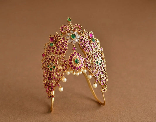 Matte finish kemp-green pearl peacock flower bridal vanki/bajuband dj-51970