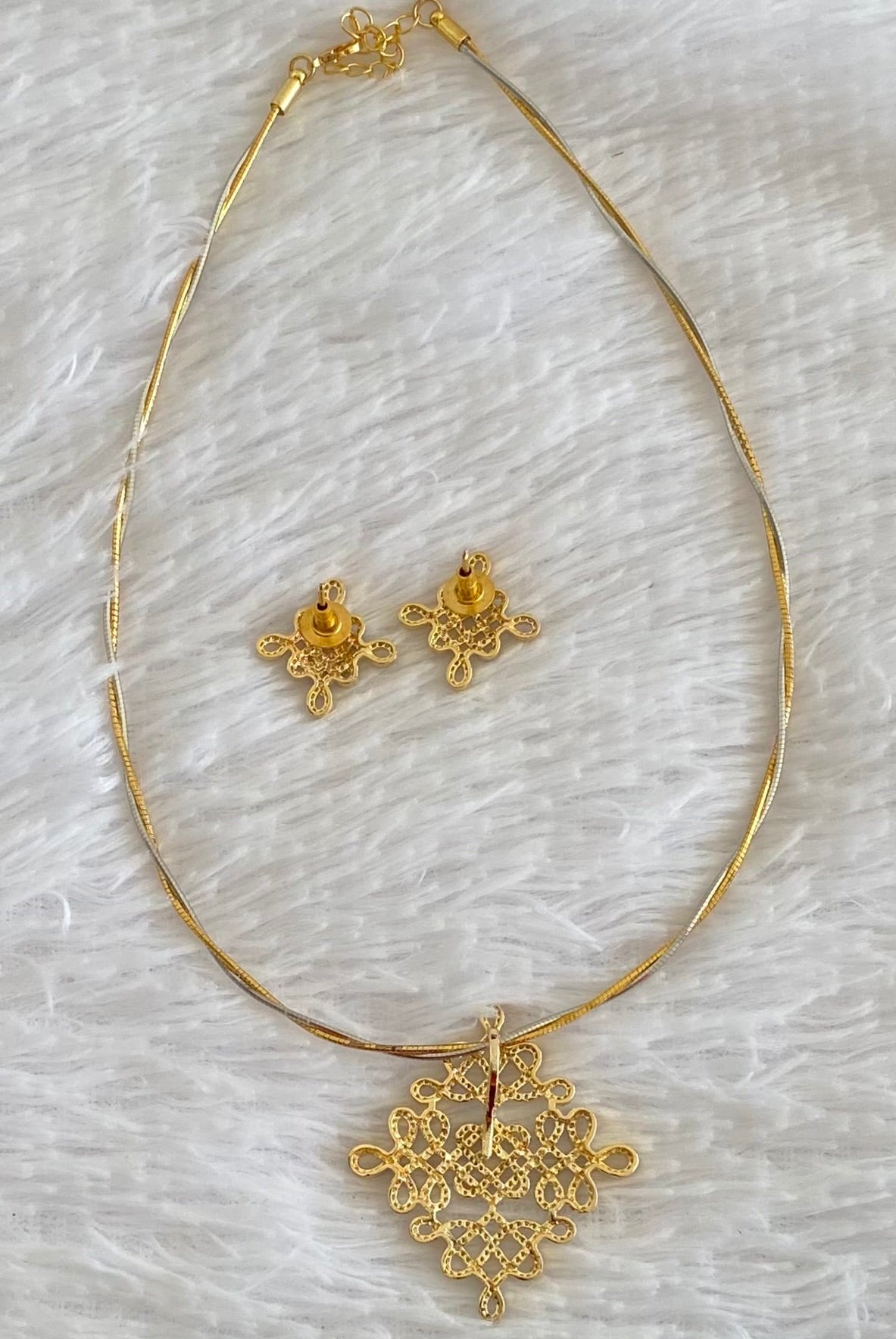 Two tone cz rangoli pendant set with kanti necklace dj-54001