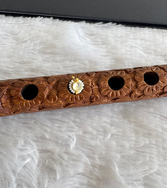 Gold tone white pearl round kundan jadau flower Nose Pin Dj-51426