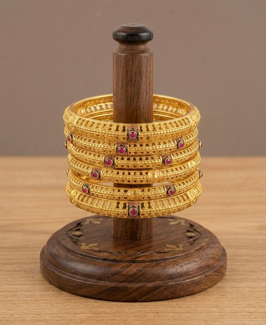 Gold Tone Set Of 6 Ruby Bangles (2.4) dj-08359