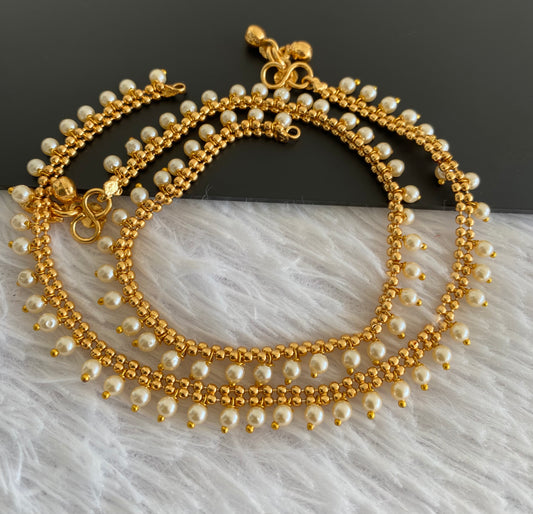 Antique gold tone pearl anklets set dj-53201