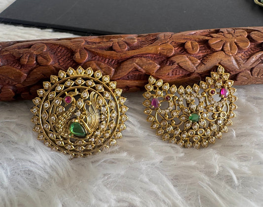 Antique gold tone kemp-green-white peacock sun moon hair jewel dj-52018