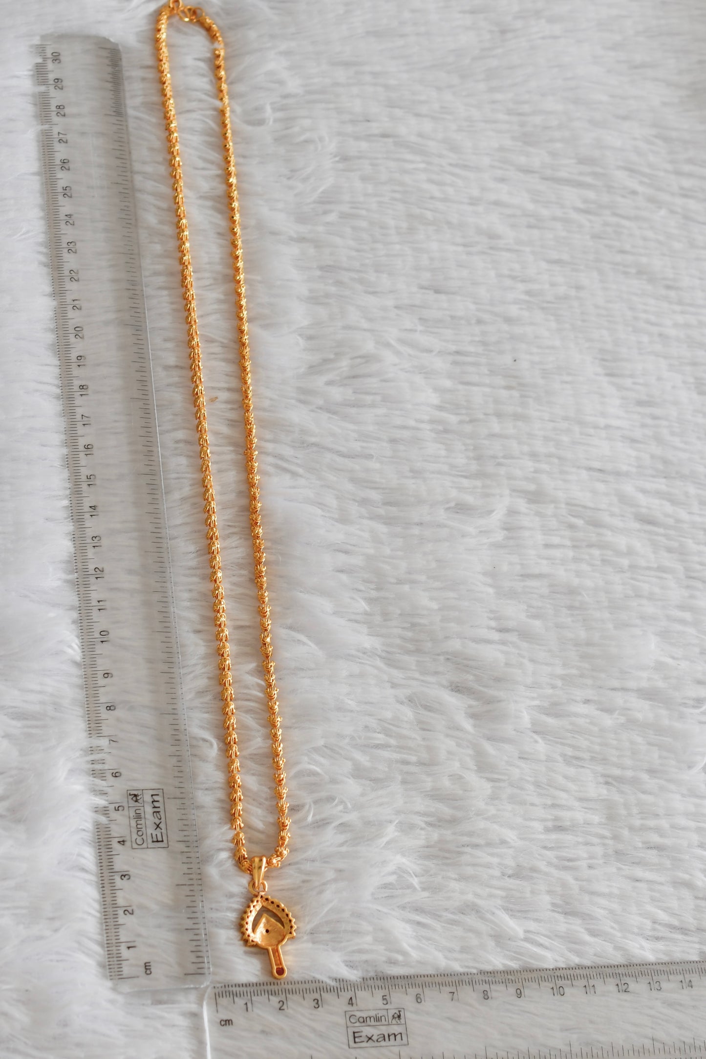 Gold tone 24 inches chain with pink-white stone vel pendant dj-51902