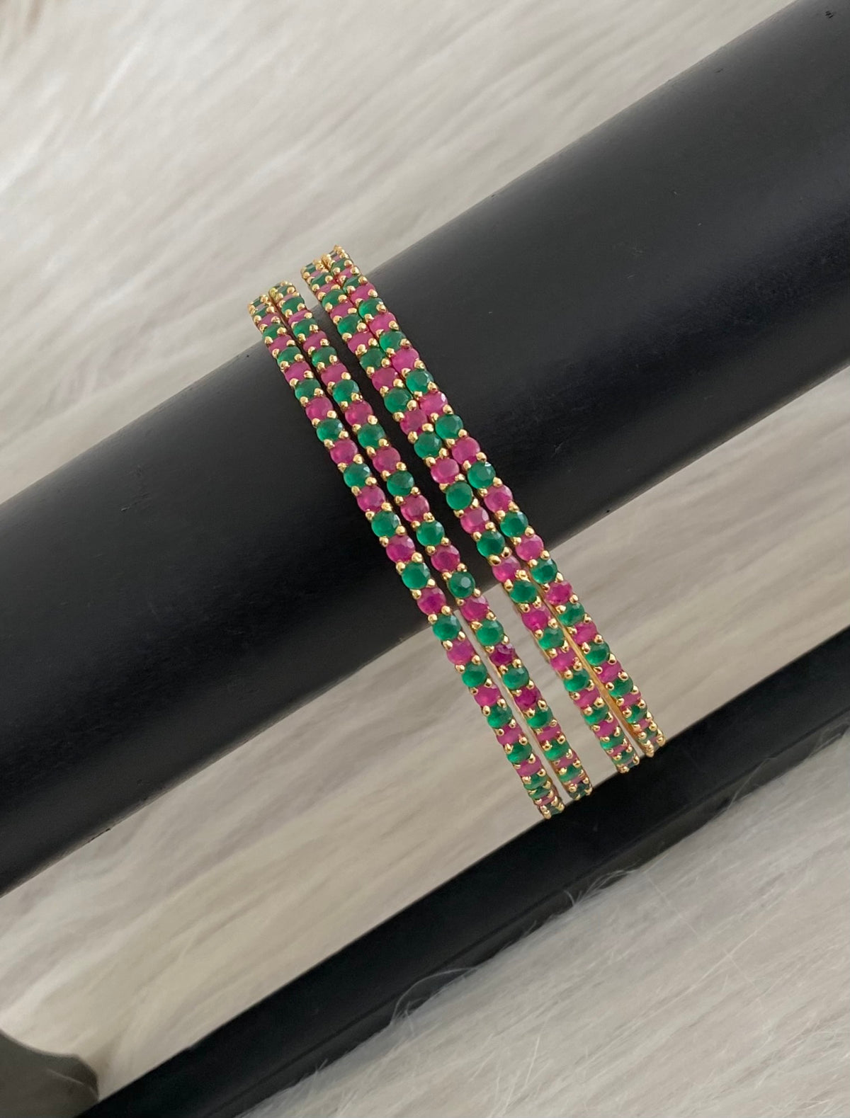 Gold tone ruby green stone set of 4 bangles(2.10) dj-55149