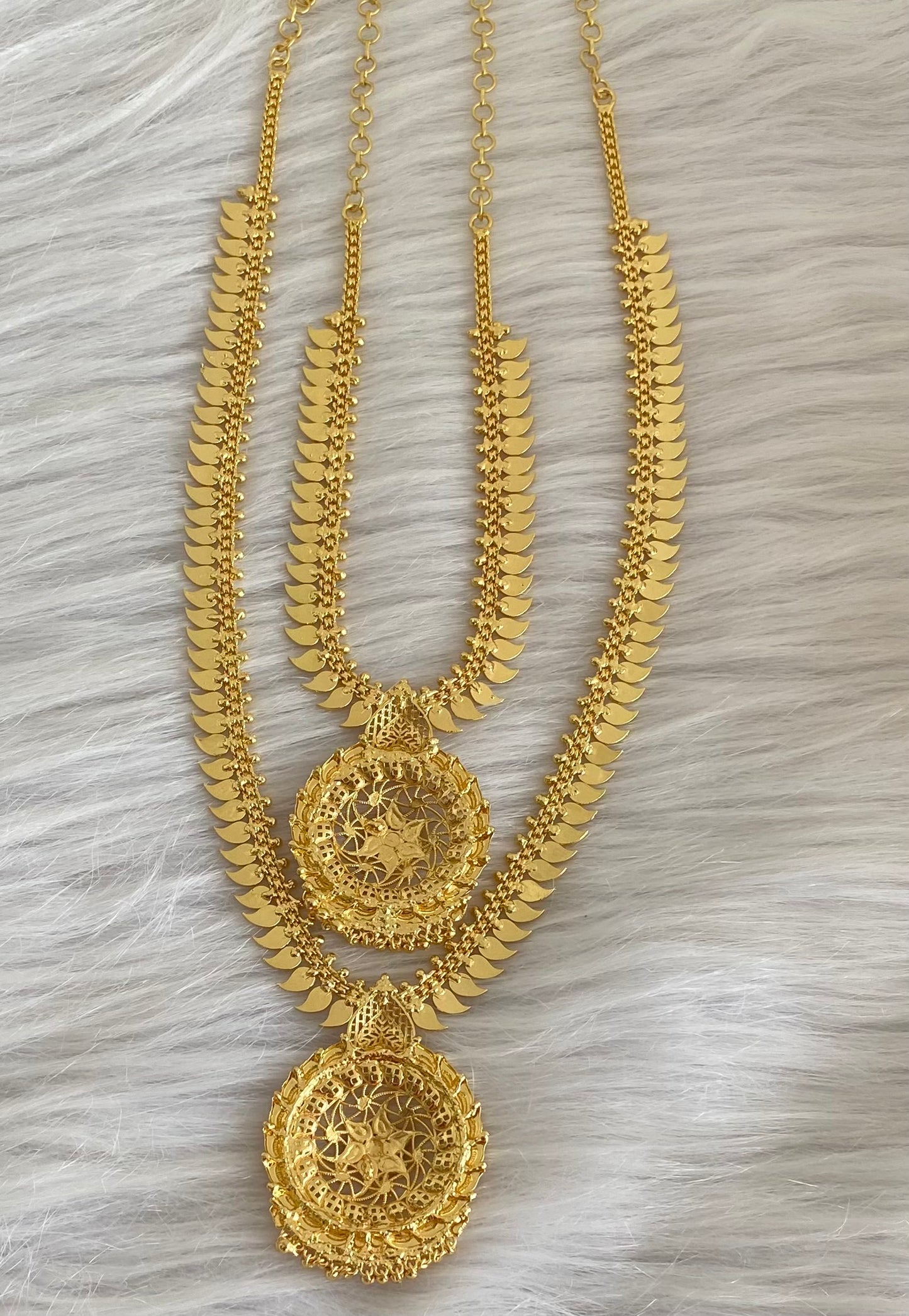 Gold tone ruby stone mango flower combo set dj-54290