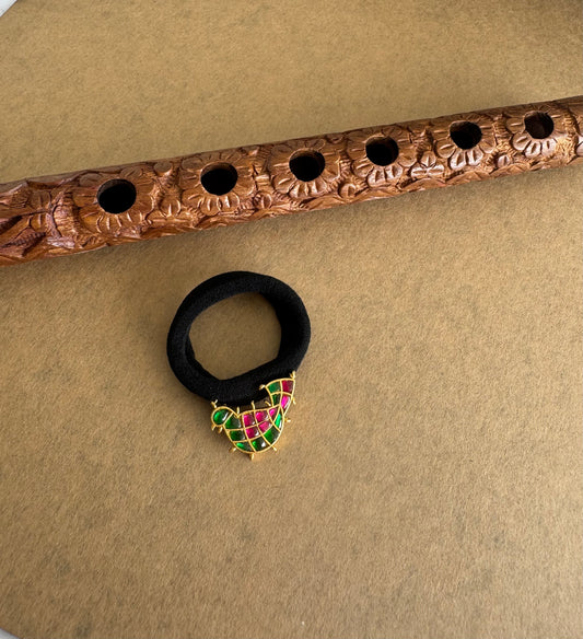 Matte finish pink-green kundan jadau bird hair band dj-51523