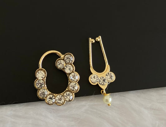 Gold tone AD white stone pearl nathu-bulakku(nose pin) dj-53382